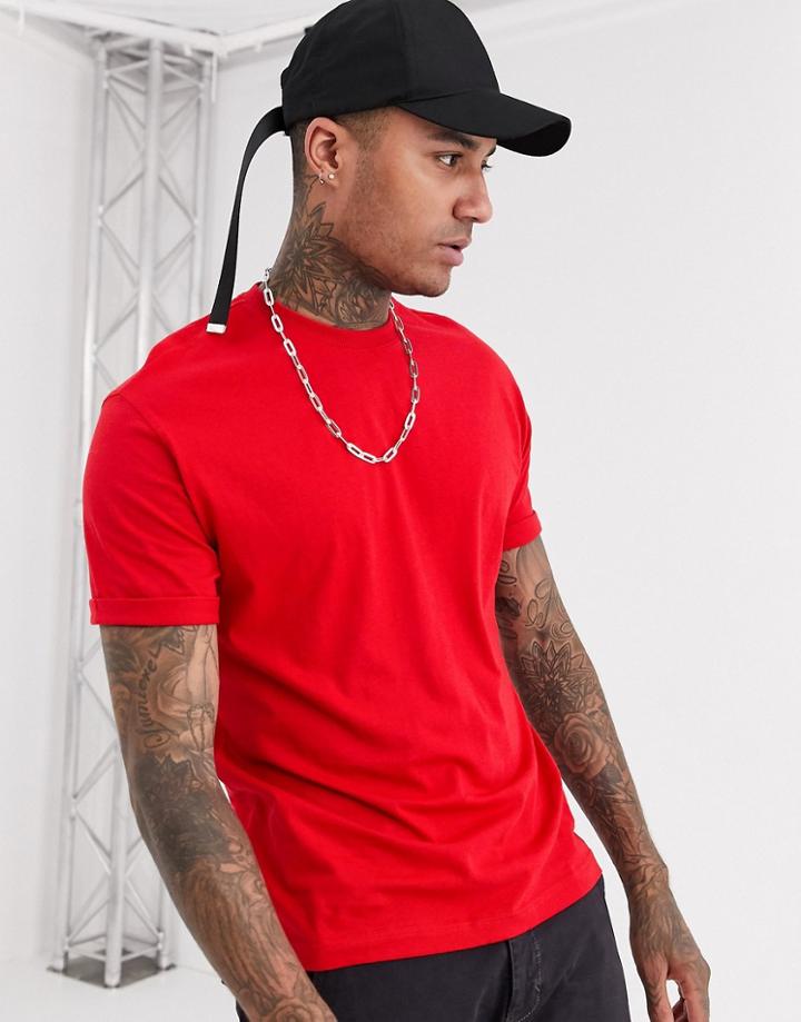Bershka Join Life Organic Cotton Regular Fit T-shirt In Red