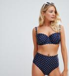 Peek & Beau Polka Dot High Waist Bikini Bottom With Scallop Edge In Navy - Navy