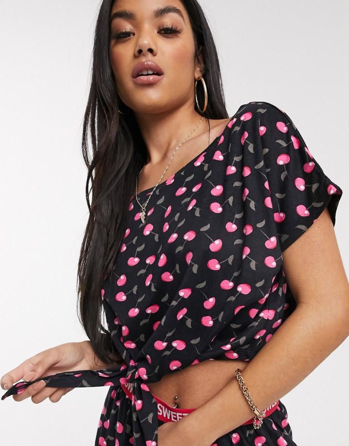 Asos Design Mix & Match Cherry Off Shoulder Tee-black