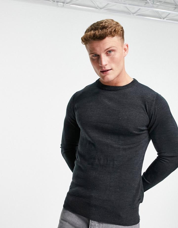 Brave Soul Long Sleeve Crew Neck Sweater In Black-navy