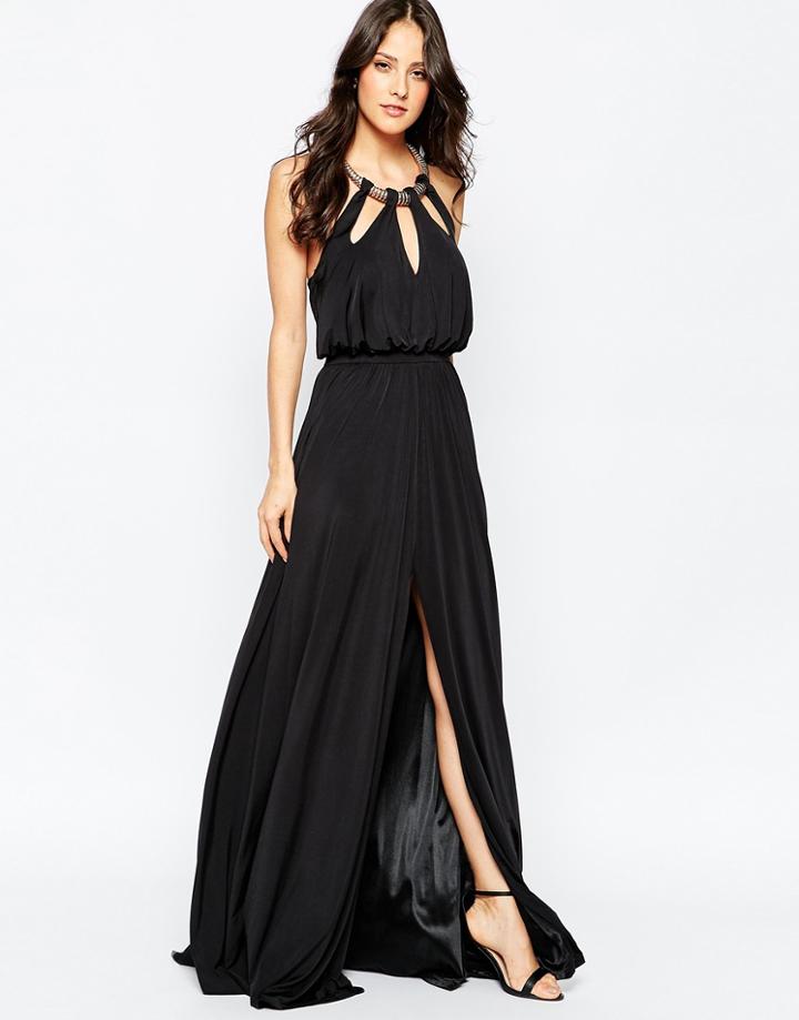 Forever Unique Nikita Maxi Dress With Plate Necklace - Black