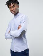 Celio Long Sleeve Slim Fit Oxford Shirt With Tonal Elbow Detail - Blue