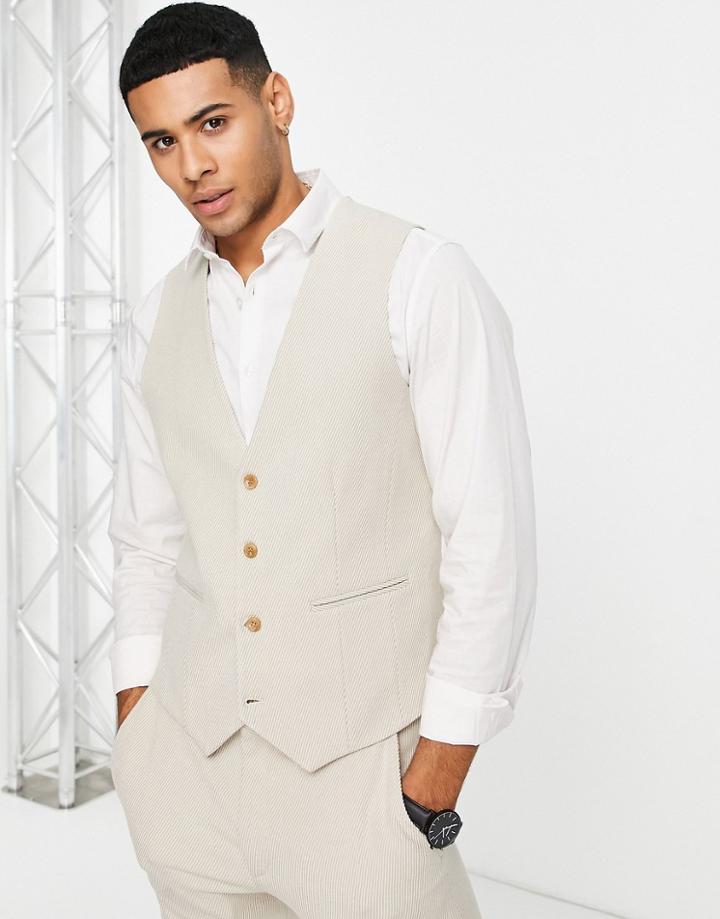 Asos Design Wedding Super Skinny Suit Vest In Stone Brushed Twill-neutral