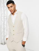 Asos Design Wedding Super Skinny Suit Vest In Stone Brushed Twill-neutral