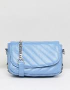 Pieces Quilted Cross Body Bag With Chain - Blue