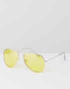 Jeepers Peepers Aviator Gold Sunglasses With Yellow Tinted Lens - Yellow