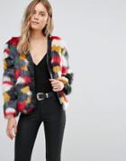 Jayley Luxurious Faux Fur Multicolour Jacket - Multi