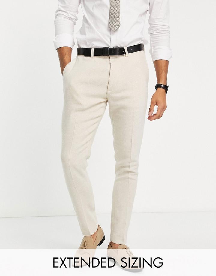Asos Design Super Skinny Wool Mix Pants In Stone Twill-neutral