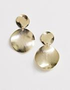 Nylon Hammered Drop Circle Earrings - Gold
