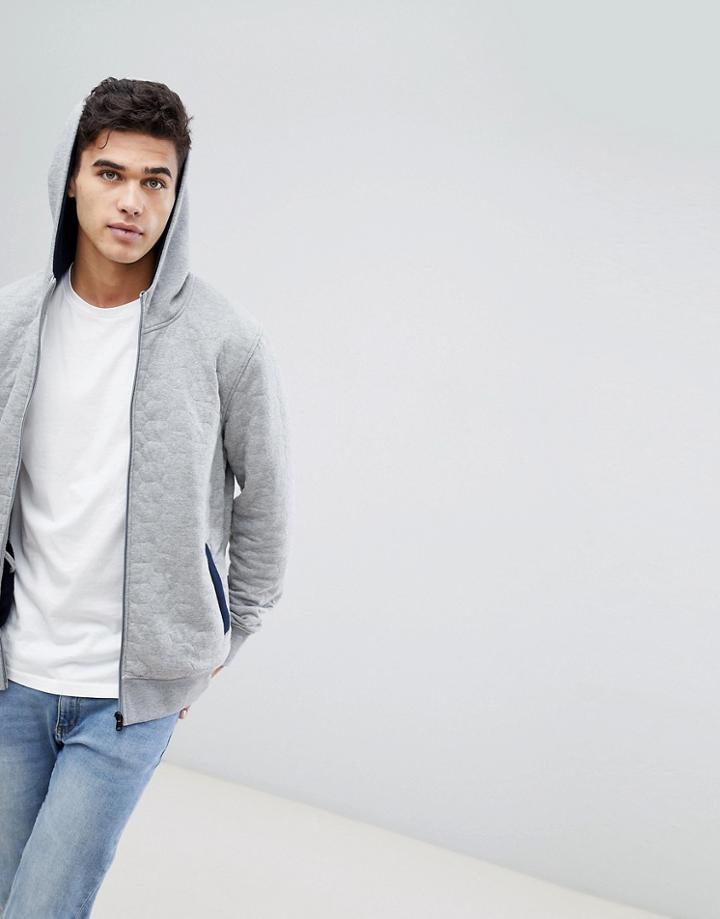 Jack & Jones Core Zip Through Hoodie With Quilt Detail - Gray