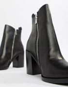 Steve Madden Tasha Leather Side Zip Heeled Boot - Black