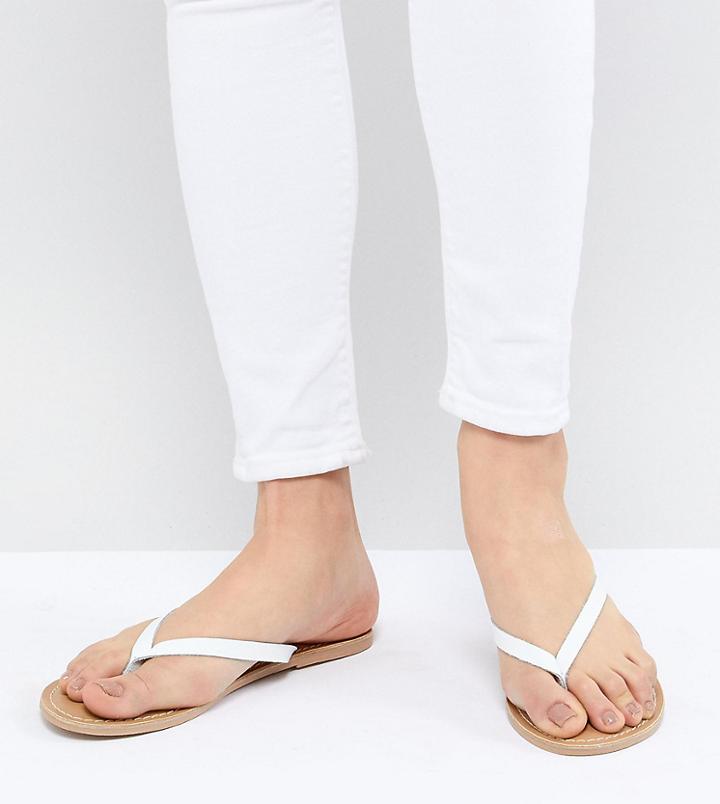 London Rebel Leather Flip Flops - White