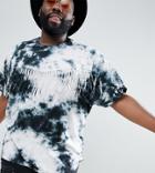 Asos Design Festival Plus Oversized T-shirt In Tie-dye Wash And Fringing - Gray