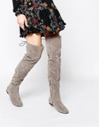 Daisy Street Gray Over The Knee Tie Back Flat Boots - Gray