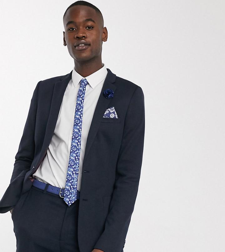 Asos Design Tall Wedding Super Skinny Suit Jacket In Wool Look In Navy