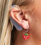 Reclaimed Vintage Inspired Huggie Hoop Drop Earrings With Strawberry Charms In Silver