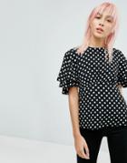 New Look Spot Waisted Shell Top - Black
