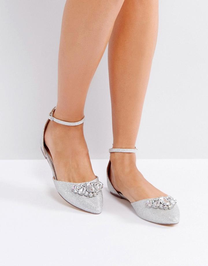 Ravel Jewel Trim Point Flat Shoe - Silver