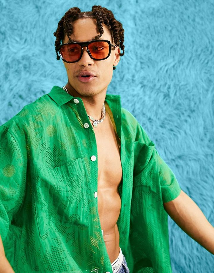 Asos Design Boxy Oversized Shirt In Bright Green Floral Divore