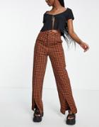 Heartbreak Tailored Pants With Front Split In Rust Check - Part Of A Set-orange