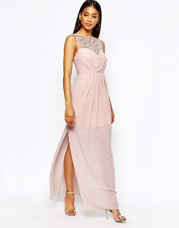 Lipsy Sweetheart Maxi Dress With Embellished Bust - Pink