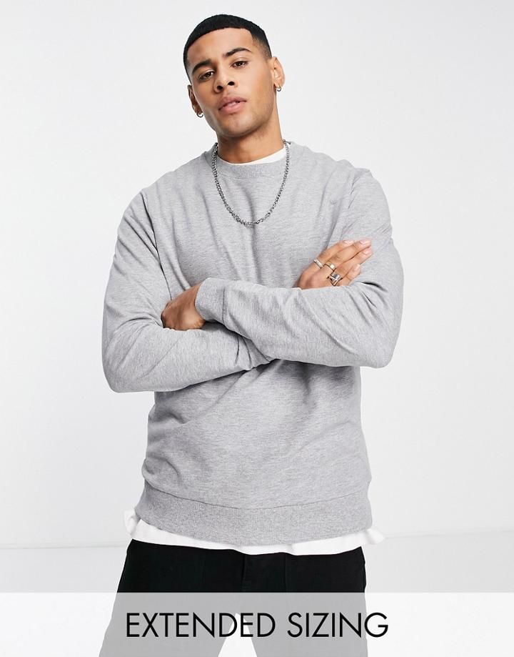 Asos Design Lightweight Sweatshirt In Gray Marl