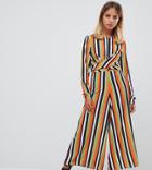 Boohoo Knot Front Jumpsuit In Stripe - Multi