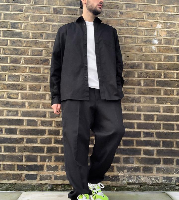 Collusion Drop Shoulder Oversized Shirt In Black