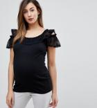 Asos Maternity Top In Rib With Lace Off Shoulder Trim - Black