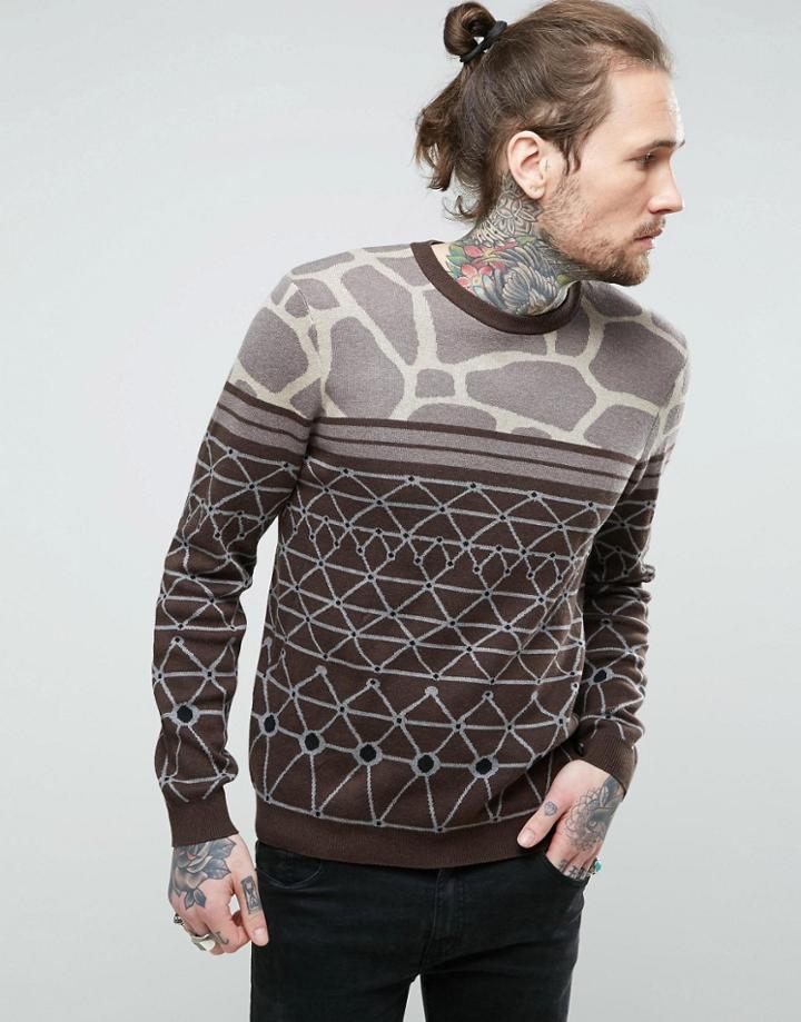 Asos Knitted Sweater With Jacquard Design - Green