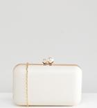 True Decadence Box Clutch Bag With Pearl Fastening - White