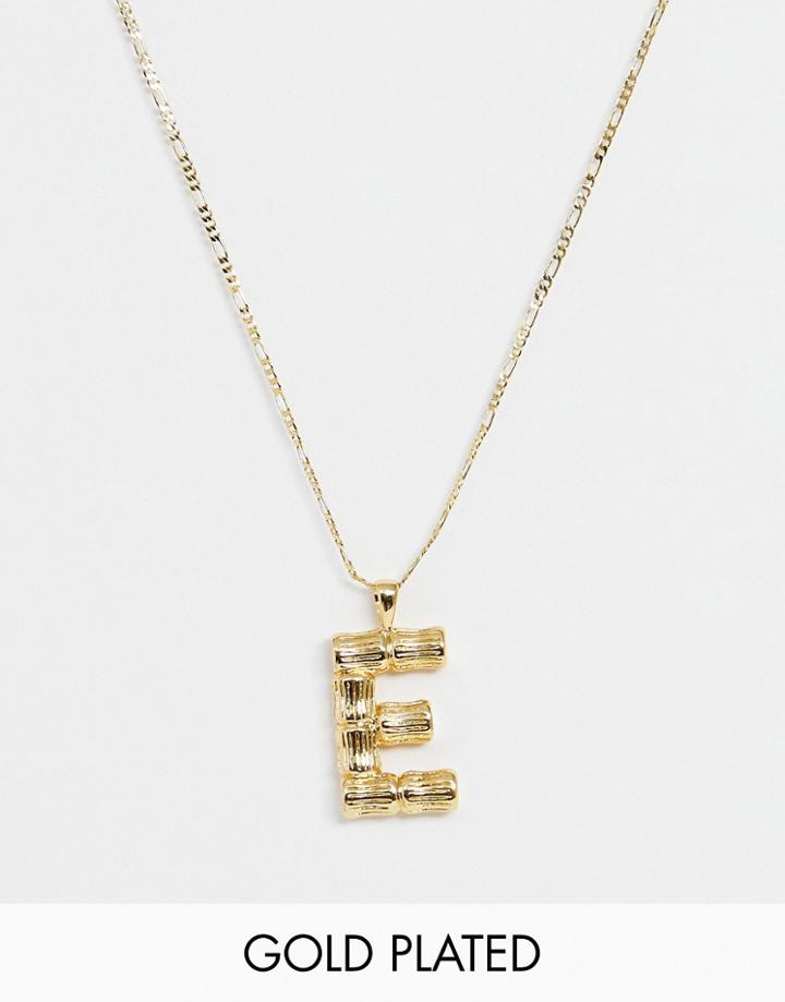 Asos Design Gold Plated Necklace With Vintage Style Bamboo 'e' Initial Pendant - Gold