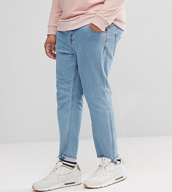Only & Sons Plus Tapered Jeans With Raw Hem In Stretch - Blue