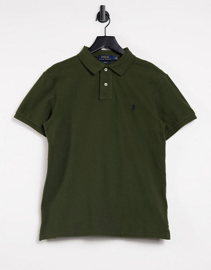 Polo Ralph Lauren Slim Fit Polo Player Logo Pique Shirt In Company Olive-green