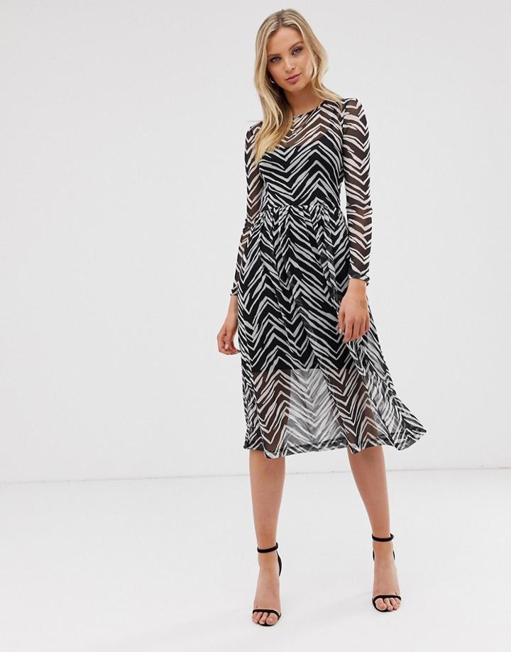 River Island Mesh Midi Dress In Mono Print-multi