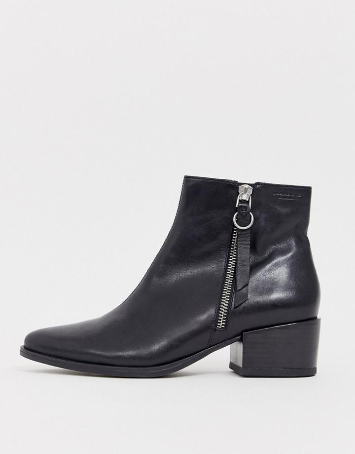 Vagabond Marja Black Leather Flat Ankle Boots With Side Zip Detail