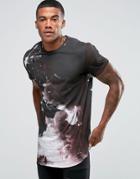 Religion T-shirt With Curved Hem And All Over Print - Black
