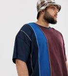 Asos Design Plus Organic Oversized T-shirt With Contrast Stitching And Vertical Color Block-red