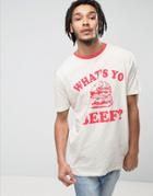 Asos Longline T-shirt In Slub And What's Yo Beef Print - White