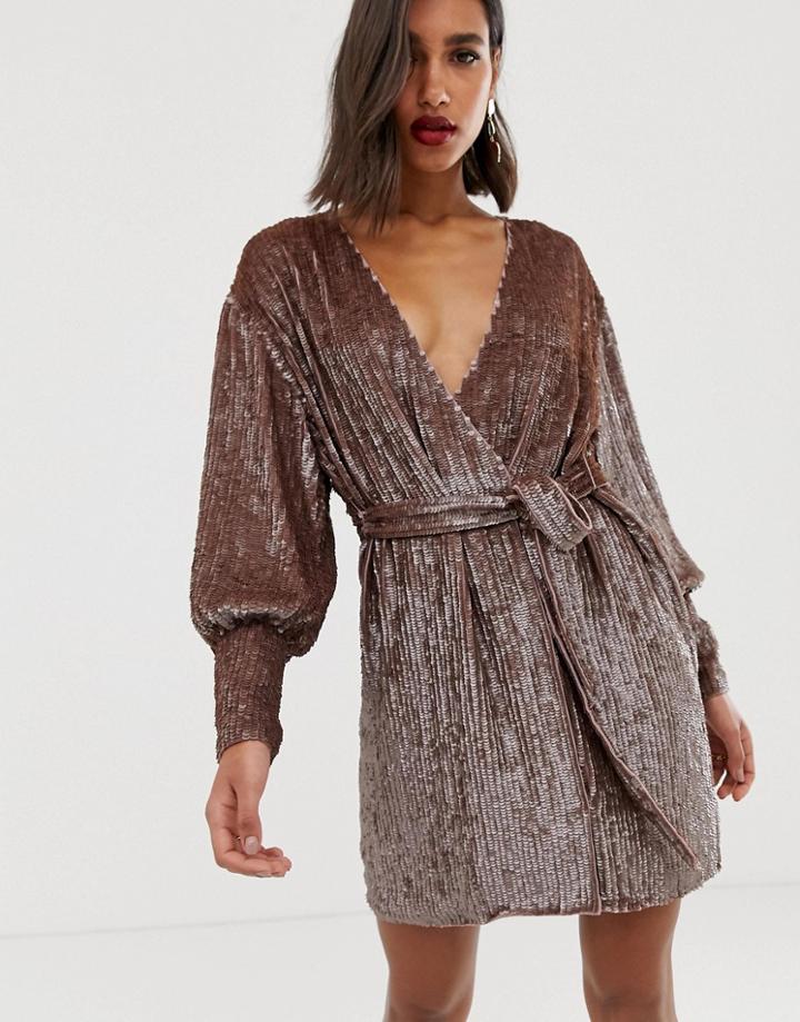 Asos Edition Sequin Wrap Mini Dress - Pink