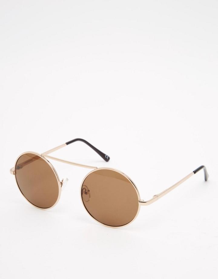 Asos Round Sunglasses With Floating Brow Bar In Rose Gold - Gold