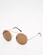 Asos Round Sunglasses With Floating Brow Bar In Rose Gold - Gold