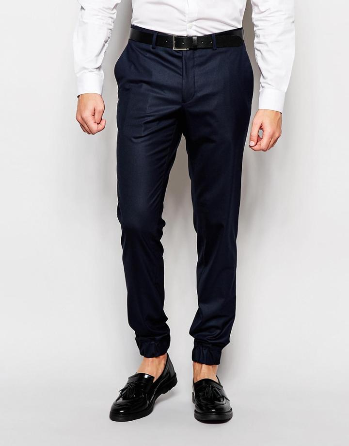 Jack & Jones Premium Trousers With Stretch And Cuffed Hem In Slim Fit - Navy
