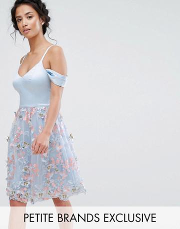 Chi Chi Petite Bardot Double Layer Lace Mini Dress - Blue