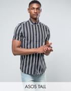 Asos Tall Regular Fit Vicsose Stripe Shirt In Black - Black
