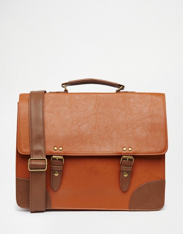 Asos Smart Satchel With Contrast Trims - Tan