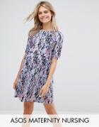 Asos Maternity Nursing Double Layer Dress In Blurred Animal Print - Multi