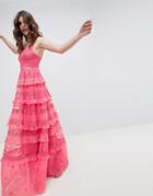 Needle & Thread Iris Layered Embroidered Cami Maxi Dress In Hot Pink - Pink
