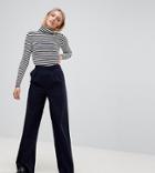 Asos Tall The Wide Leg Pants With Pleat Detail - Navy