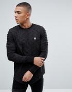 Le Breve Crew Neck Sweater With Arm Ruffles - Black